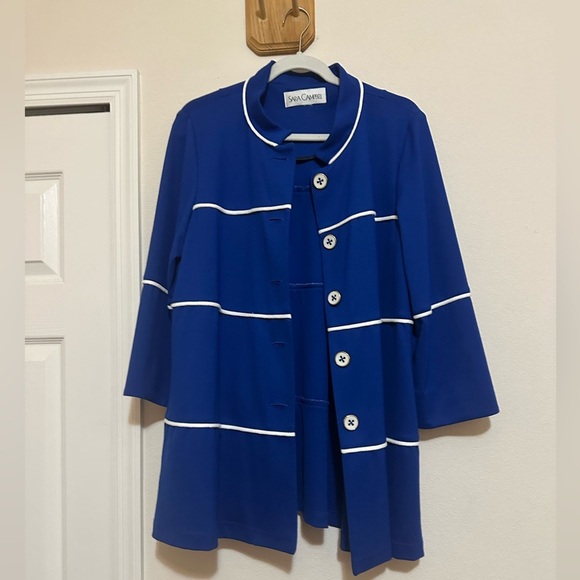Sara Campbell Royal Blue Button Up Knit Blazer Size Medium Nautical Mid-length - Picture 6 of 10